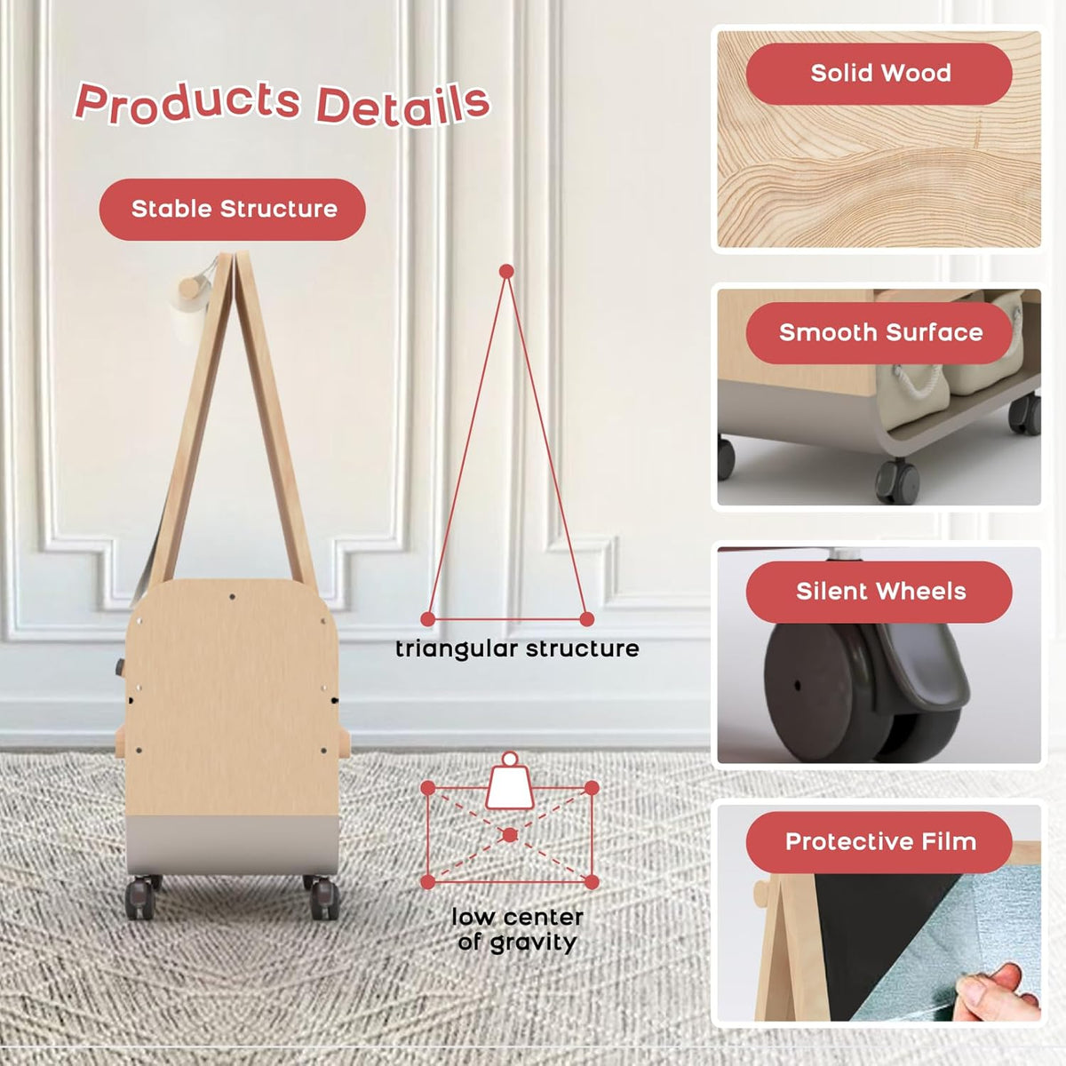 BanaSuper Verstelbare kinderezel met dubbel magnetisch oppervlak, whiteboard en whiteboard, kunstschildersezel voor kinderen, stille wielen, EN71-gecertificeerd en opbergtas