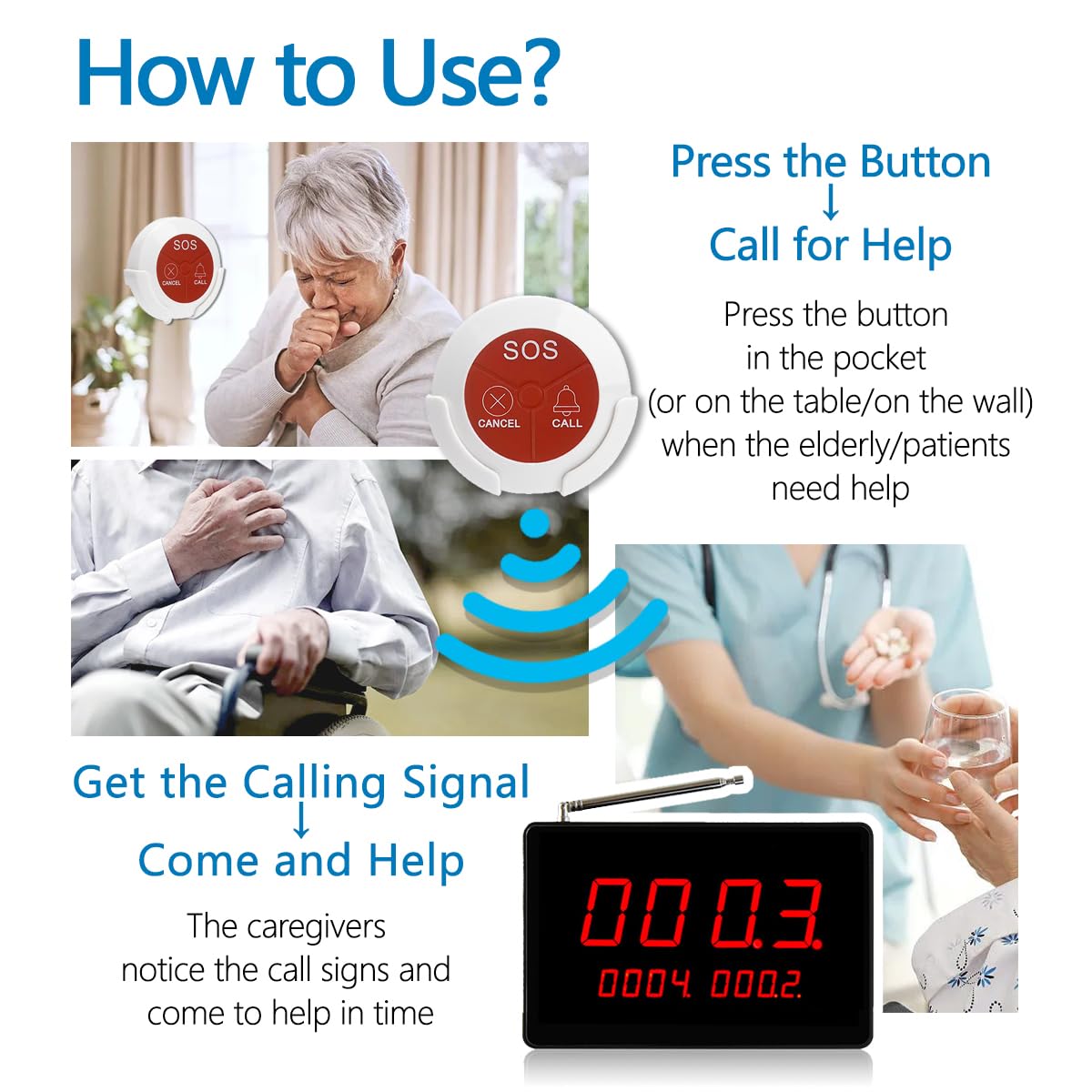 Rest Home Call Systems, Call Button for Nurses, Emergency Bell for Seniors, Nurses, Bed Bell, with 10 Keys for Call - QUORE