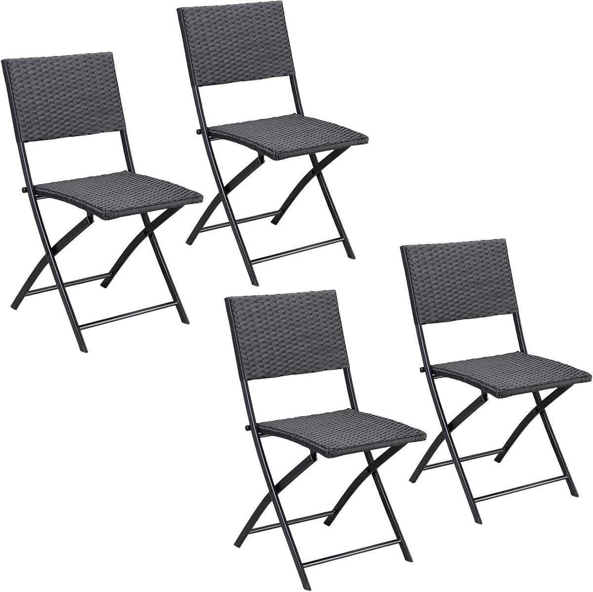Casaria Polyrattan Set of 4 Folding Chairs Balcony Camping Foldable Weatherproof Balcony Chair Garden Chair Black - QUORE