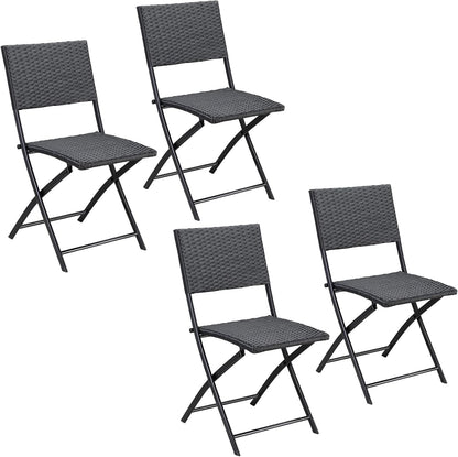 Casaria Polyrattan Set of 4 Folding Chairs Balcony Camping Foldable Weatherproof Balcony Chair Garden Chair Black - QUORE