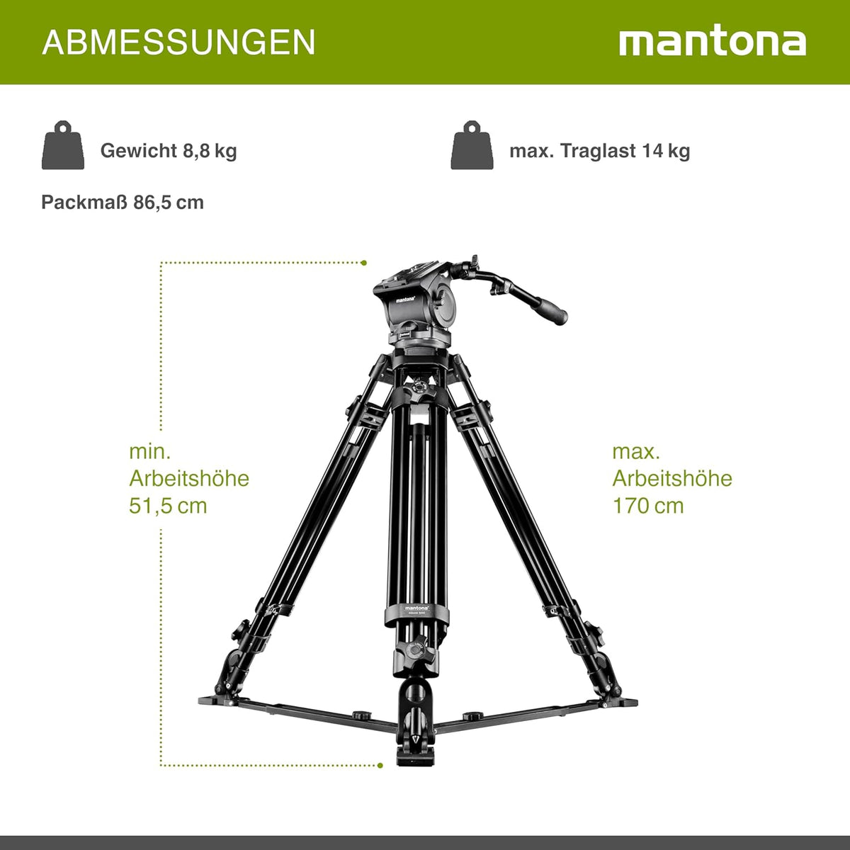 Videostatief voor DSLR en videocamera – Camerastatief – DSLR Statief – Filmstatief – Statief voor video – Vloeistofgedempte videokop – Max. Hoogte 170 Cm Met Bodemspreader