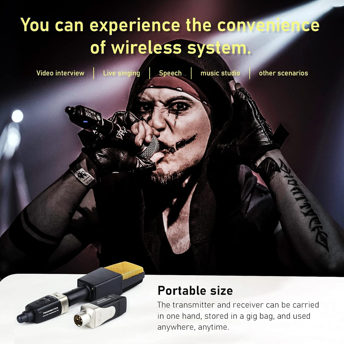 Upgrade Xvive U3C Microfoon Draadloos Systeem Mic Adapter 2,4 GHz Wireless XLR Draadloze Transmitter en Ontvanger Compatibel met Condenser Microfoon, Audio Mixer, PA-systeem en DSLR Camera