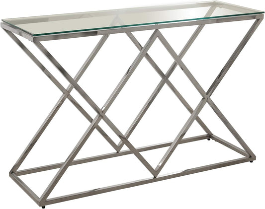 DRW Consoletafel voor entree, metaal, piramide en gehard glas, 120 x 40 x 78 cm