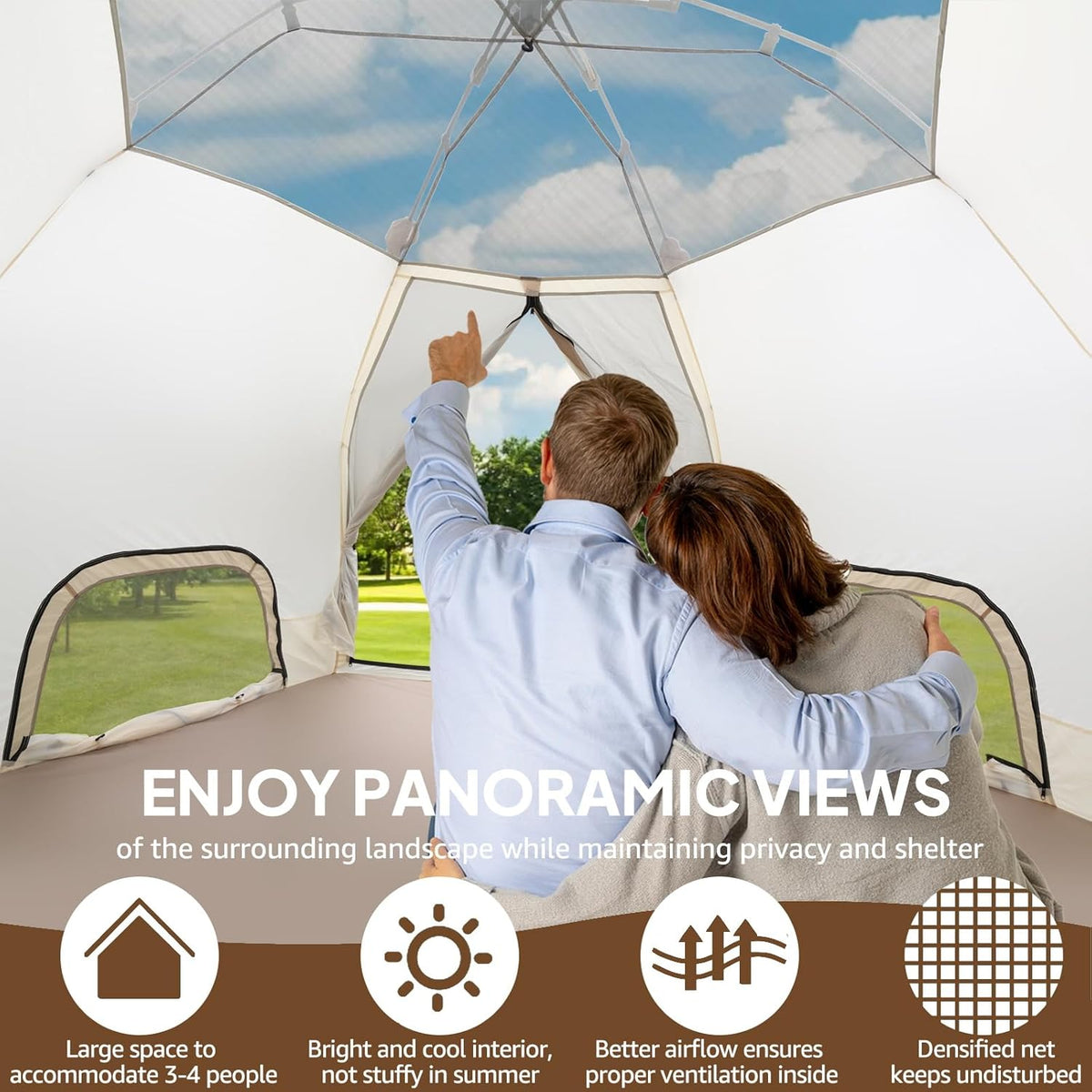 Chihee Pop-up staande tent, campingtent, familiekabinetent met luifel, veranda, 3-persoons, outdoortent met schermruimte, grote capaciteit, waterdicht en winddicht, eenvoudige opbouw, wandelen