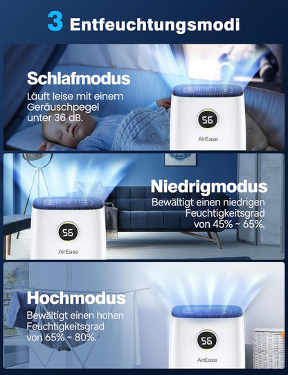 Elektrische luchtontvochtiger – Ontvochtiger – Vochtvreter – Luchtdroger – Kelderontvochtiger – 12 l/dag – LED-display met 24-uurs timer