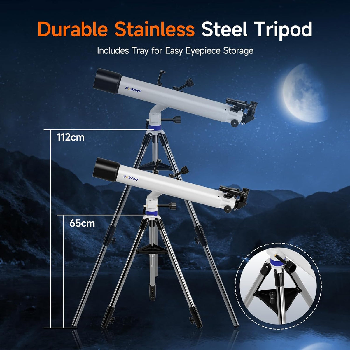 Svbony SV520 Telescoop voor Volwassenen, 90 mm Diafragma 800 mm Brandpuntsafstand, Allemaal metaal Telescoopset voor Astronomie met Altazimuth Montering, Draadloze Controller, voor Visuele Observatie