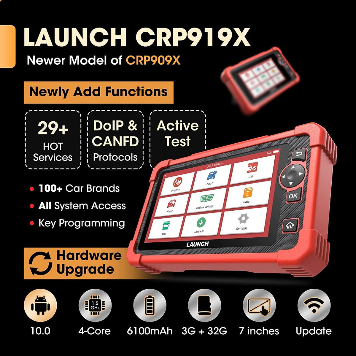 LAUNCH Lanceer CRP919X OBD2 Auto Diagnostics, Bidirectional Scan, All Car Diagnoses Systems, Recovery Service 31+, IMMO, FD/DOIP CAN, 2 jaar gratis update