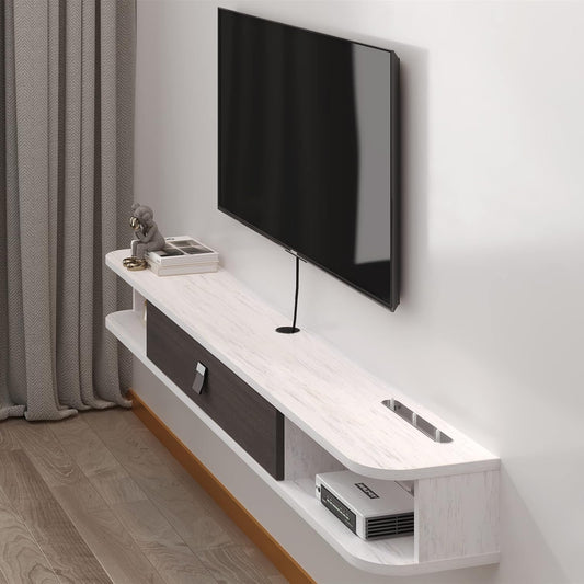 Pmnianhua Floating TV Stand, Wall Mounted TV Cabinet, Floating Shelves with Door, Modern Entertainment, Media Console, Large TV Bench for Storage for Living Room and Office (120cm, Grey White) - QUORE