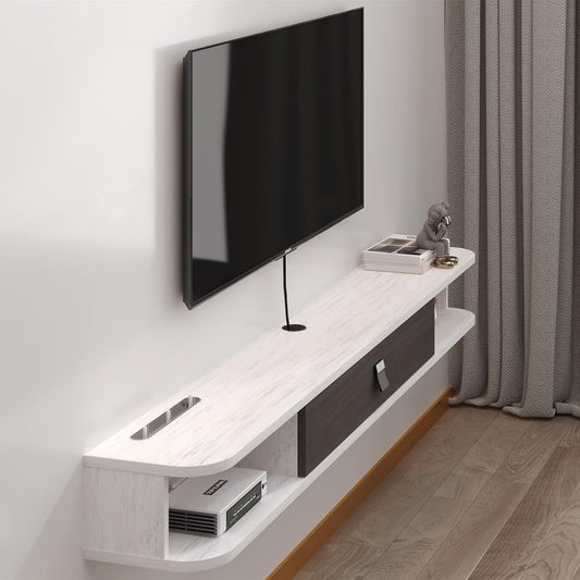 Pmnianhua Zwevende tv-standaard, wandgemonteerde tv-kast, zwevende planken met deur, modern entertainment, mediaconsole, grote tv-bank voor opslag voor woonkamer en kantoor (120 cm, grijswit)