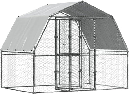 Gecheer Chicken Coop with Roof and Door, Galvanized Steel, Chicken Coop for Chicken House, Small Animals, Poultry Cage, Animal Transport Box