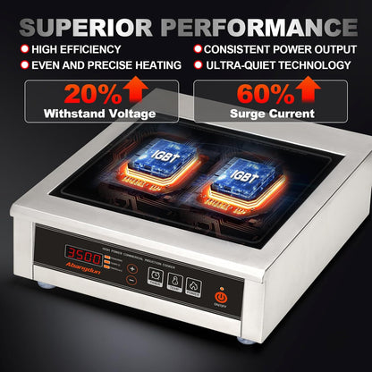 Commerciële inductiekookplaat 3500 W - 190-275 V - commerciële inductiekookplaat met 16 standen, 60-240 °C, 18 uur timer, roestvrij staal en glas