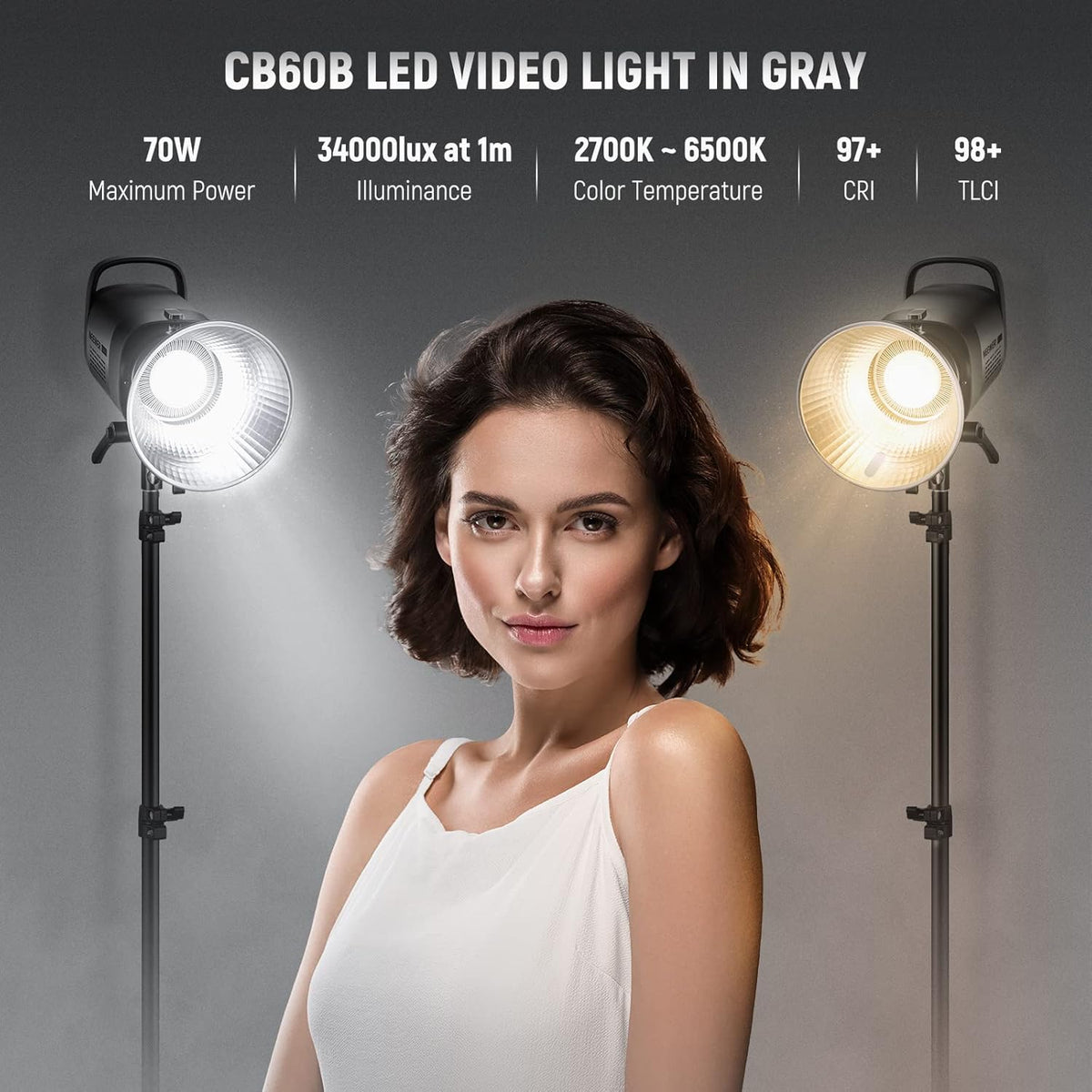 LED-videolicht – Videolamp – Studioverlichting – Continu licht – Fotolicht – 70W 34.000 lux – Bikleur 2700-6500K