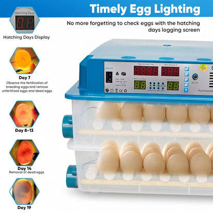 volautomatische broedmachine voor 120 eieren,met automatische keer- en vochtigheidsbewaking,temperatuurregeling,5 broedstanden geschikt voor kippen-,eenden-,ganzen- en kwarteleitjes (blauw)