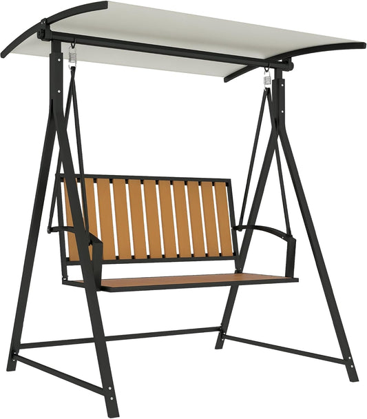 Outsunny Hollywoodschaukel mit verstellbarem Sonnendach, 2-Sitzer Gartenschaukel, wetterfest Schaukelbank belastbar bis 240kg, Gartenliege für Garten, Terrasse, 142 x 112 x 162cm, Schwarz