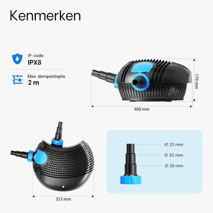 SunSun vijverfilterset voor 90.000 l met UVC 72W, ECO-pomp 100W, slang 25m en skimmer