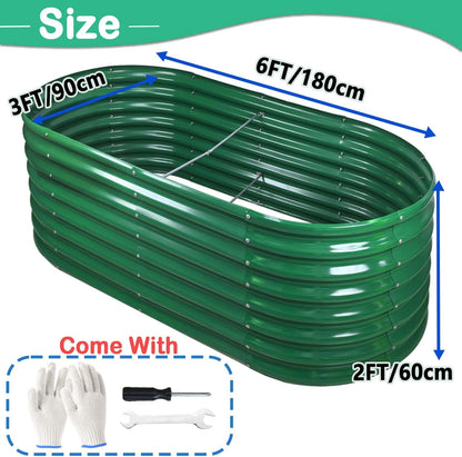 Verhoogd tuinbed 6 x 3 x 2 ft gegalvaniseerde dozen outdoor plantenbak tuinplanter voor groenten bloemen kruid (180x90x60 cm, groen)