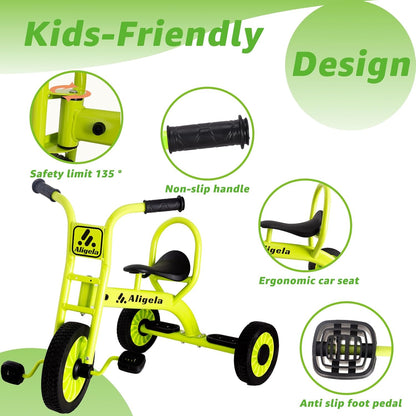 Kinderdriewieler, voorschoolse driewieler met koolstofstalen frame, 85 cm x 65 cm, rood, draagvermogen 220 lb, fluorescerend groen