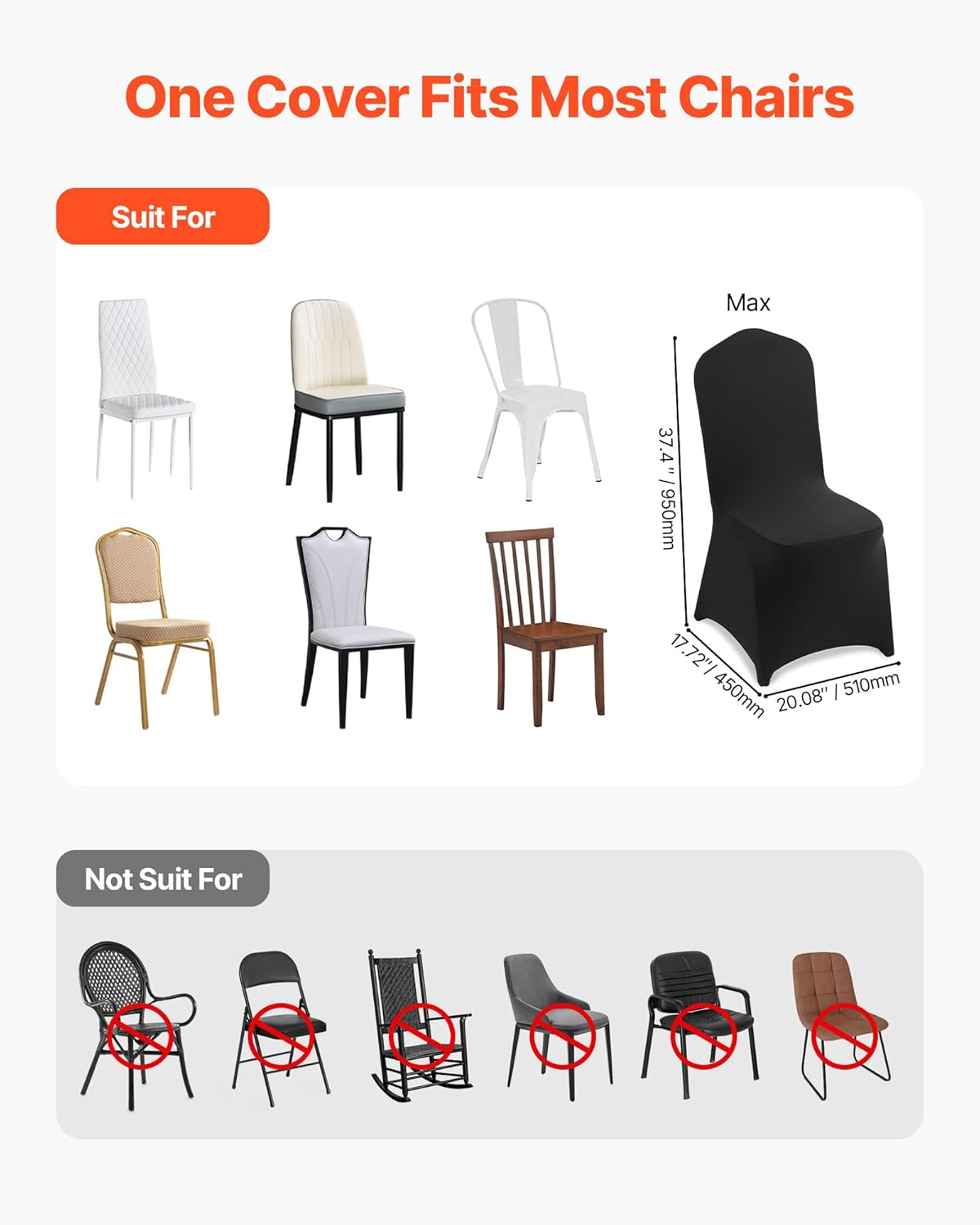 Stoelhoezen – Stoelhoes – Stoelbekleding – Beschermhoes – Stoelcover – Elastisch & Rekbaar – Set Van 150 Stuks – Zwart – Geschikt Voor Stoelen Tot 51x45x95 Cm – Machinewasbaar