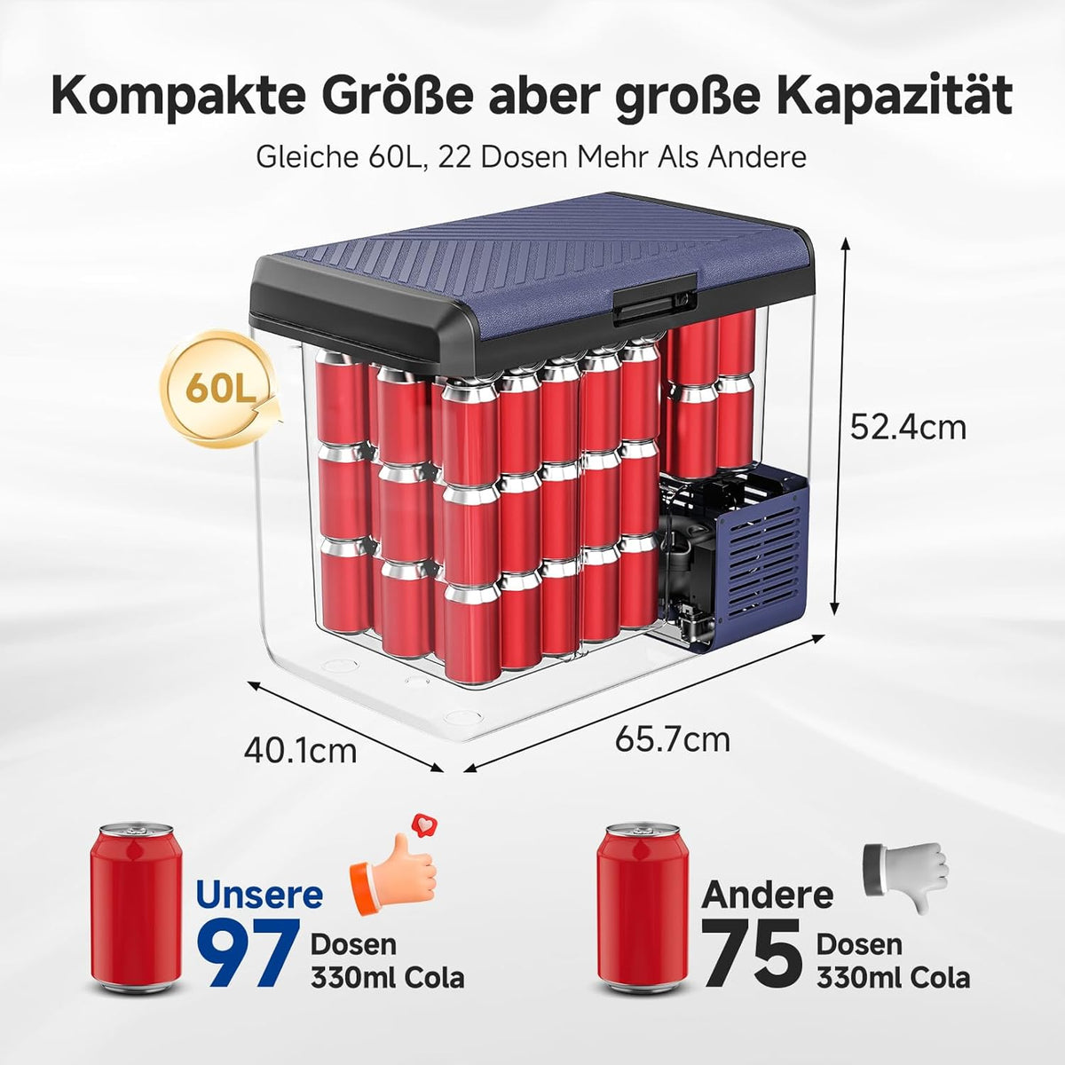AAOBOSI Koelboxer 60L: Camping Koelkast 12v 240v, -20°C tot 20°C Compressor 12v Koelvriescombinatie voor Camper, Auto, Vrachtwagen, Boot, Camper, Reizen, Picknick