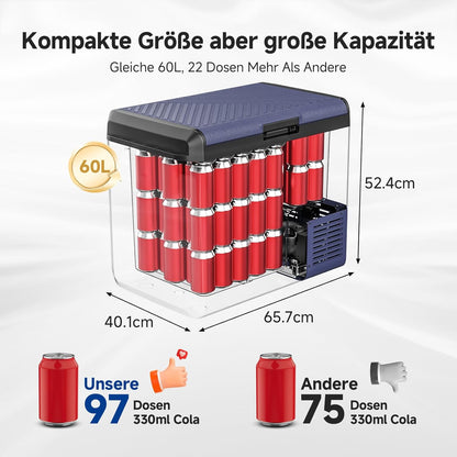 AAOBOSI Koelboxer 60L: Camping Koelkast 12v 240v, -20°C tot 20°C Compressor 12v Koelvriescombinatie voor Camper, Auto, Vrachtwagen, Boot, Camper, Reizen, Picknick