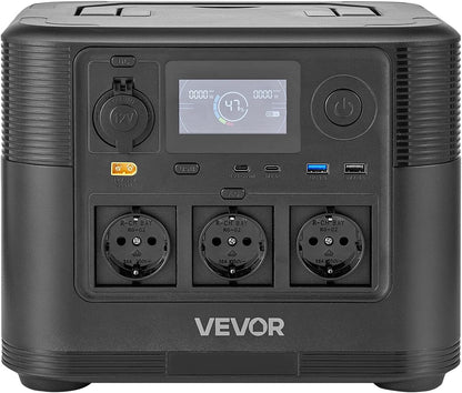 VEVOR Draagbaar powerstation, 1200 W, LifePO4-accu, 806 WH, met 9 uitgangen, voor thuis, camping, reizen in de camper, zonnepaneel niet inbegrepen