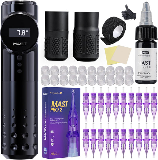Mast Archer Tattoo Kit Wireless Rotary Tattoo Gun Pen Machine with 2pcs Grips 20pcs Tattoo Cartridges Needlefor Tattoo Studio Art