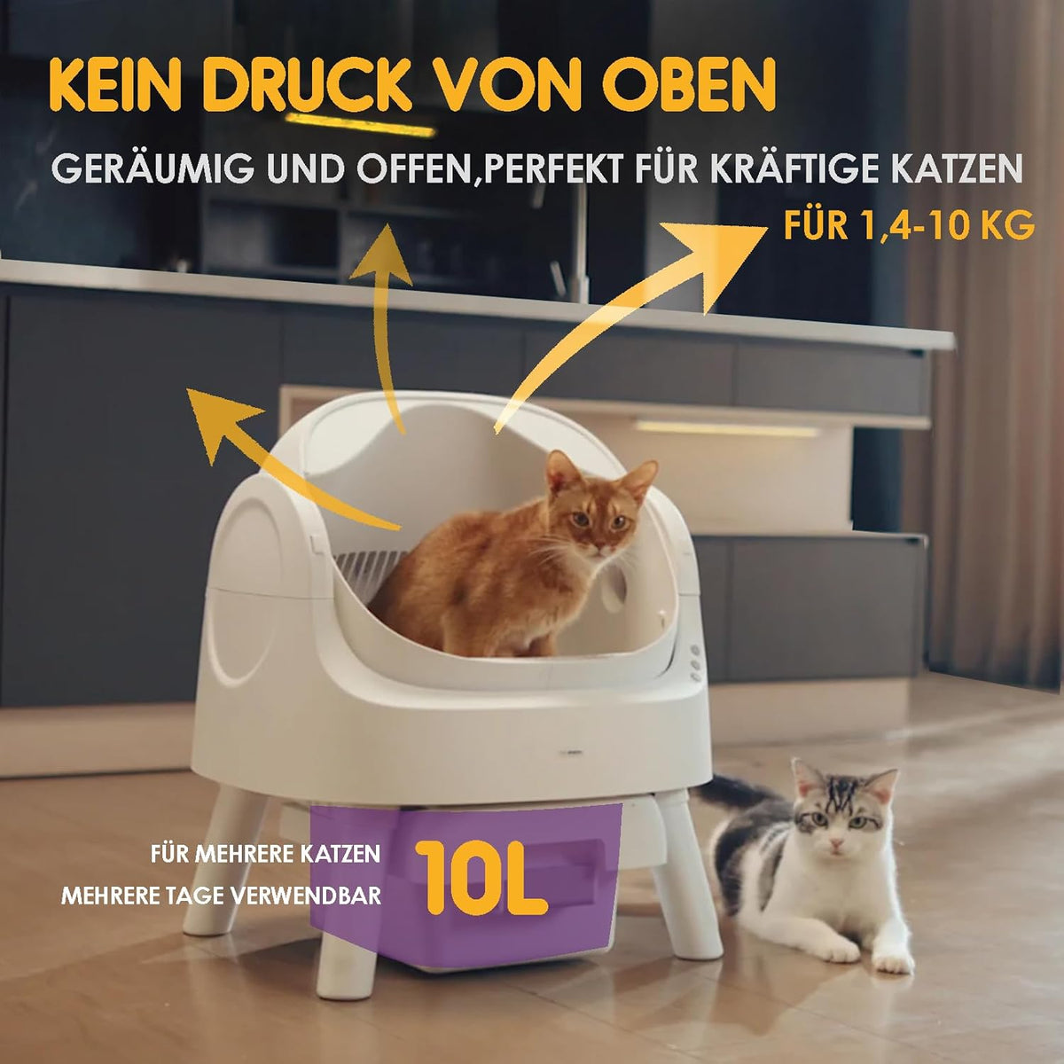 PetPivot Zelfreinigende kattenbak met open design, automatische en handmatige modi, onmiddellijke reiniging en eenvoudig scheppen, ideaal voor grote katten, geschikt voor meerkattenhuishoudens