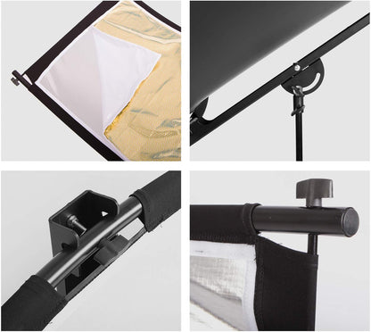 Selens 4-in-1 reflector, 60 x 180 cm, U-vorm, gebogen reflectoren, instelbare lichtdiffuser, met zwart/wit/goud/zilveren reflectors, draagtas voor fotografie, fotostudio, portret, catch light