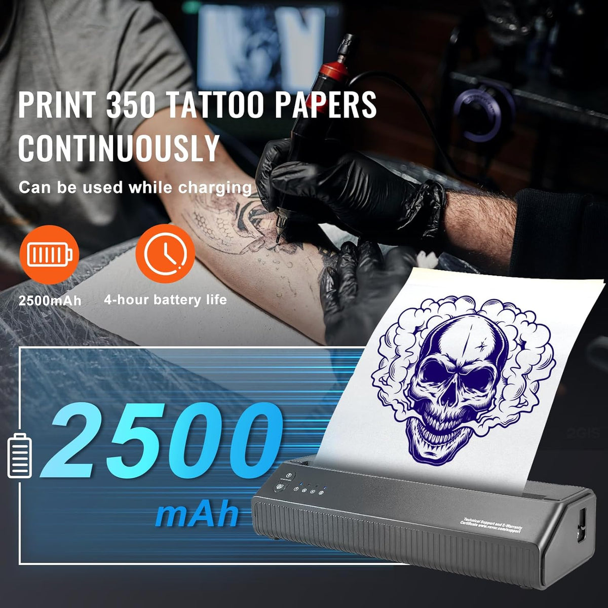 Tattoo Stencil Printer – Tattoo Printer – Tattoo Transferprinter – Tattoo Sjabloonprinter – Draadloze Tattoo Printer – Thermisch Printen Zonder Inkt – 2500mAh Draagbare Batterij