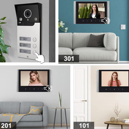 WLAN draadloze video-deurintercom, 1080P buitencamera, 7 inch touchscreen draadloze monitor, PIR bewegingsdetectie, nachtzicht, Tuya APP-bediening (voor 3 gezinnen)