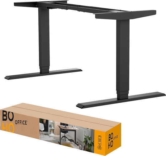boho office® Homedesk - Infinitely Electric Height-Adjustable, Black Desk, Table Base with Memory Function, Very Modern Impact Protection and Child Safety - QUORE