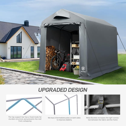EVER ADVANCED gereedschapsschuur 9,8m³ gereedschapstent 230x190x225cm, waterdichte fietsgarage met 2 ventilatieopeningen, fietsschuur multifunctionele, grijs