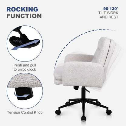 Youhauchair Bureaustoel, Imitatie Kasjmier Office Chair, Comfortabele Make-up Stoel met Verstelbare Hoogte, Ergonomic Chair Bureaustoelen voor Thuis en Slaapkamer, Creme