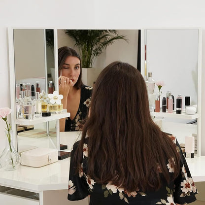 Witte Hoekkaptafel – Make-up Tafel – Ijdelheid Tafel – Dressing Bureau – Slaapkamer Meubel – Met 3 Spiegels – 5 Laden Opbergruimte