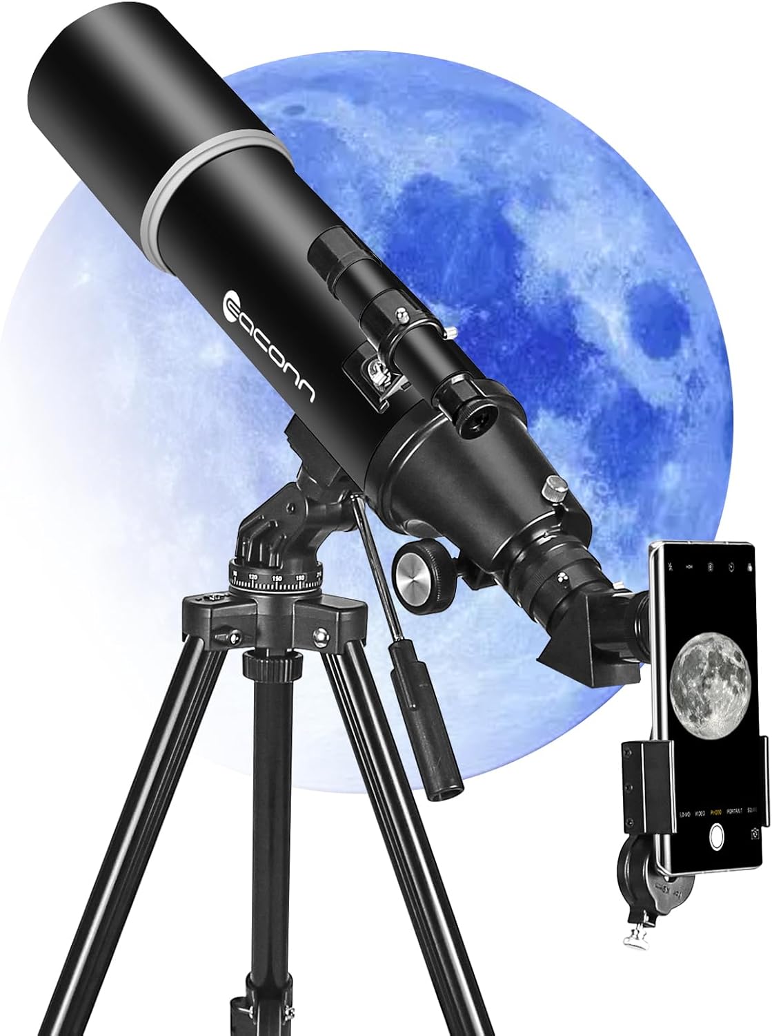 Astronomie-telescoop voor volwassenen, opening 80 mm, refractortelescoop 600 mm voor kinderen, beginners, BAK4 compact en draagbaar, reis-telescoop met statief, draagtas en