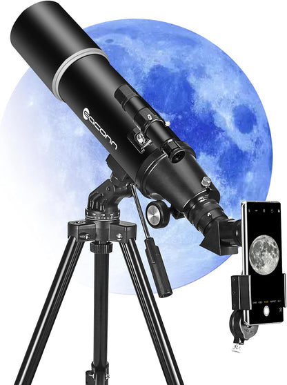 Astronomie-telescoop voor volwassenen, opening 80 mm, refractortelescoop 600 mm voor kinderen, beginners, BAK4 compact en draagbaar, reis-telescoop met statief, draagtas en