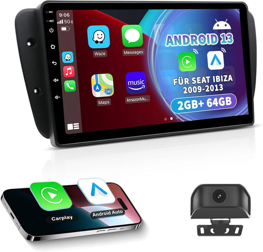 Autoradio – Multimedia Systeem – Navigatiesysteem – Inbouwradio – Touchscreen Radio – 9 Inch Android 13 – Draadloos CarPlay en GPS Met HD Achteruitrijcamera