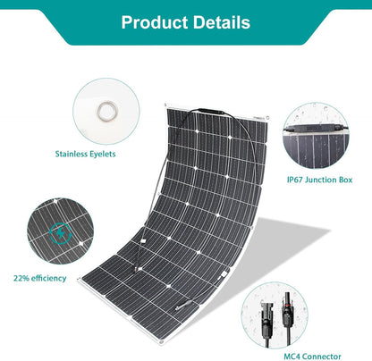 Flexibel 200 Watt Zonnepaneel Kit Met 20A Laadregelaar voor Caravans Jachten