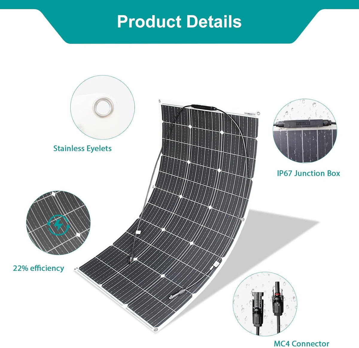 Zonnepaneelset Flexibel Monokristallijn Zonnepaneel Module 200W 20A 12V/24V Zonnelaadregelaar Zonnekabel voor jacht,boot,Off-grid systeem,Camping,Balkon,Zonnesysteem,RV