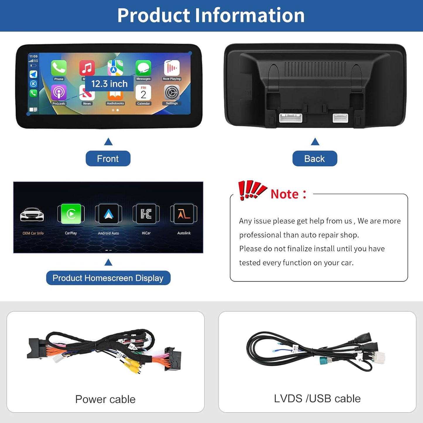 12,3 Inch Autoradio – Touchscreen Navi Systeem – Multimedia Speler – Auto Radio – Draadloos CarPlay Android Auto – HD Scherm 1920x720 – Plug & Play Installatie