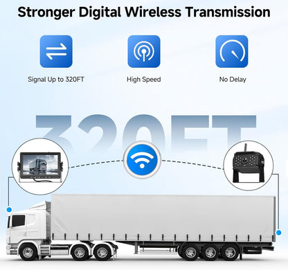 Wireless Rear Camera 1080P with 7 Inch IPS Monitor, DVR + 2 Rear Cameras for Car, IP68, Night Vision, DIY Guidelines for Truck, Bus, Van, RV, SUV, - QUORE