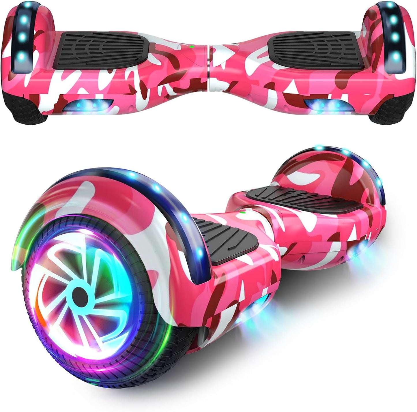 SISIGAD 6,5 inch hoverboard met Bluetooth-luidspreker, zelfbalancerende scooter, motor met gekleurde lampjes en LED-verlichting，Roze camouflage