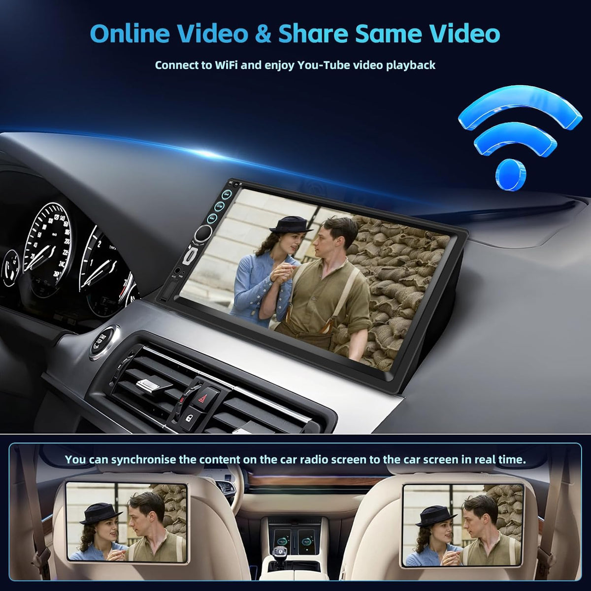 Hikity Autoradio 2 Din met 7 inch IPS-touchscreen, 2-DIN-radio met draadloze Carplay Android Auto online videoweergave video-uitgang FM-radio Bluetooth SWC CAM + MIC