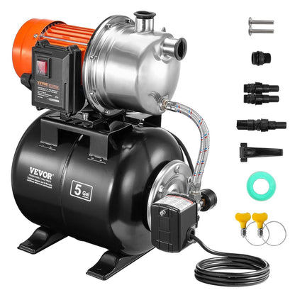 VEVOR 1176 W diepe bronpomp, 5600 l/u, automatische drukverhogingspomp voor irrigatie met 19 l drukreservoir, drukschakelaar, roestvrijstalen pompkop voor gazon