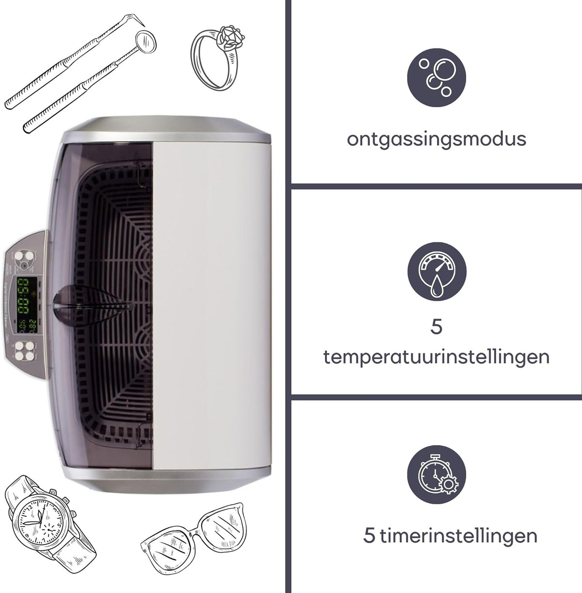 Ultrasoonreiniger – Ultrasone Reinigingsapparaat – Brillenreiniger – Sieradenreiniger – Gebitsreiniger – 6 Liter Capaciteit – Ontgassingsfunctie & Instelbare Timer en Temperatuur