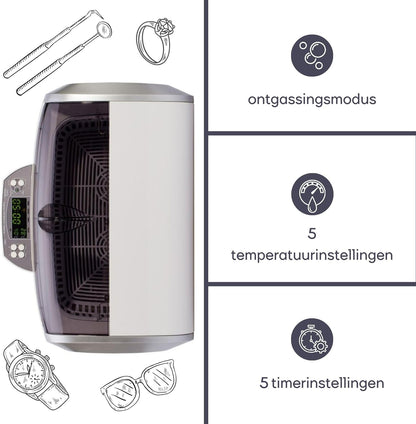 Perel Ultrasoon reiniger 6 L, ultrasonic cleaner 35 kHz, sieradenreiniger voor brillen horloges gebit munten sleutels, rvs tank, digitale timer en temperatuurregeling, aftapkraan, krasvrij, wit