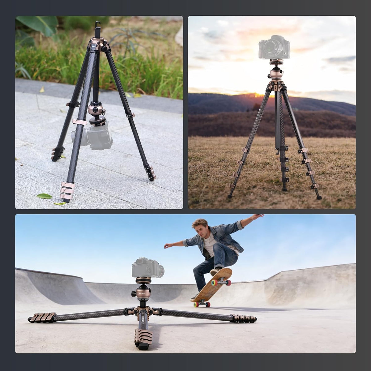 Reisstatief – Camera Statief – Fotostatief – Videostatief – Tripod – Koolstofvezel – 16,5 tot 155 cm – Draagvermogen 10 kg