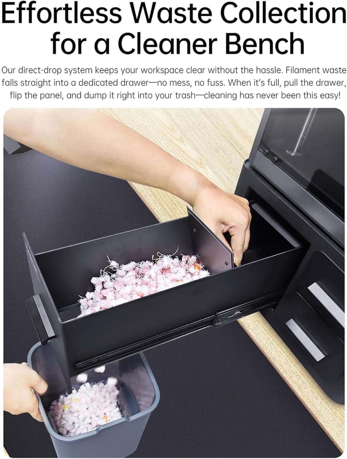 BIGTREETECH BIQU Panda De filamentafvalbak + gereedschapsorganizer met twee schuifladen voor bamboe labs P1P/P1S/X1C/X1E/A1/A1 Mini 3D-printer