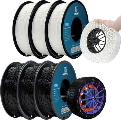 TPU-filament – Flexibel Filament – Elastisch 3D Filament – Rubberachtig Filament – UV-bestendig Filament – 6 kg (3x Zwart + 3x Wit) – 95A Hardheid – Diameter 1,75 mm