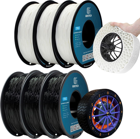 TPU-filament – Flexibel Filament – Elastisch 3D Filament – Rubberachtig Filament – UV-bestendig Filament – 6 kg (3x Zwart + 3x Wit) – 95A Hardheid – Diameter 1,75 mm